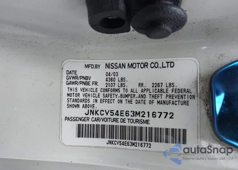 2003 Infiniti G35 Base W/Leather from USA, damaged, VIN JNKCV54E63M216772